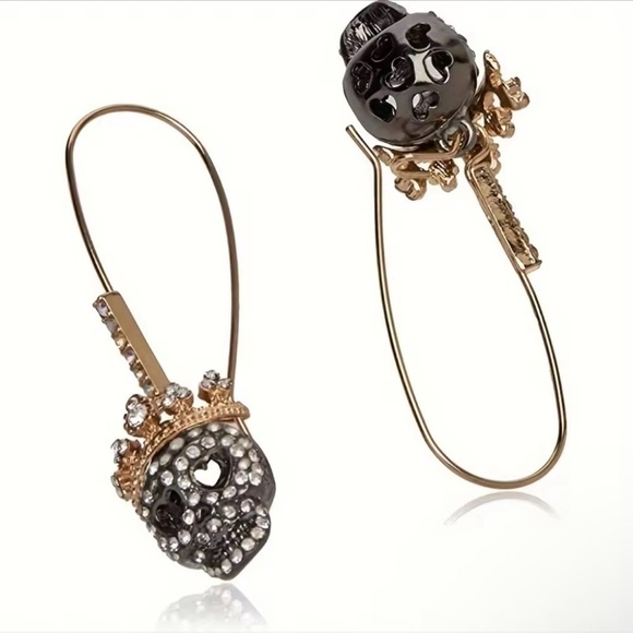 Gothic Crowned Skull Pave Crystal Drop Earrings - Picture 6 of 9